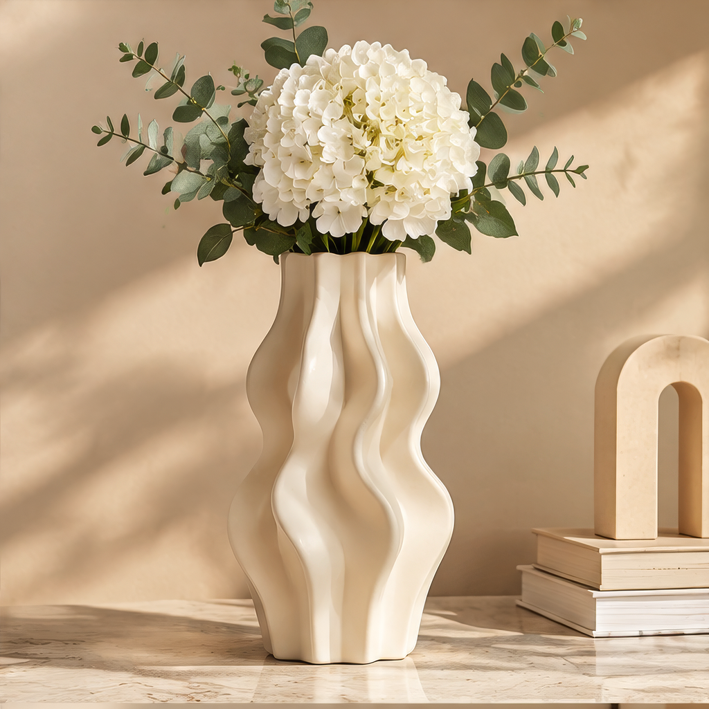 NEXAURAO® Cream Wave Ceramic Vase
