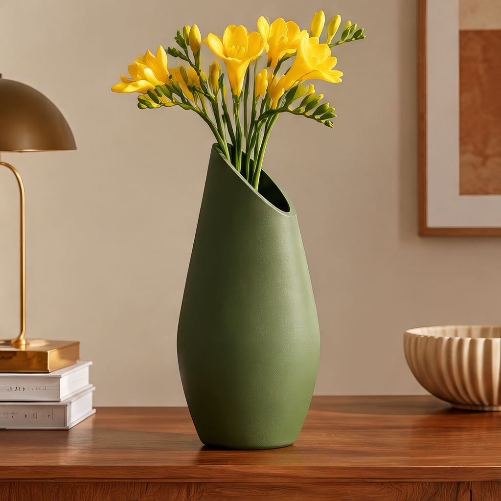 NEXAURAO® Sloped Olive Ceramic Vase