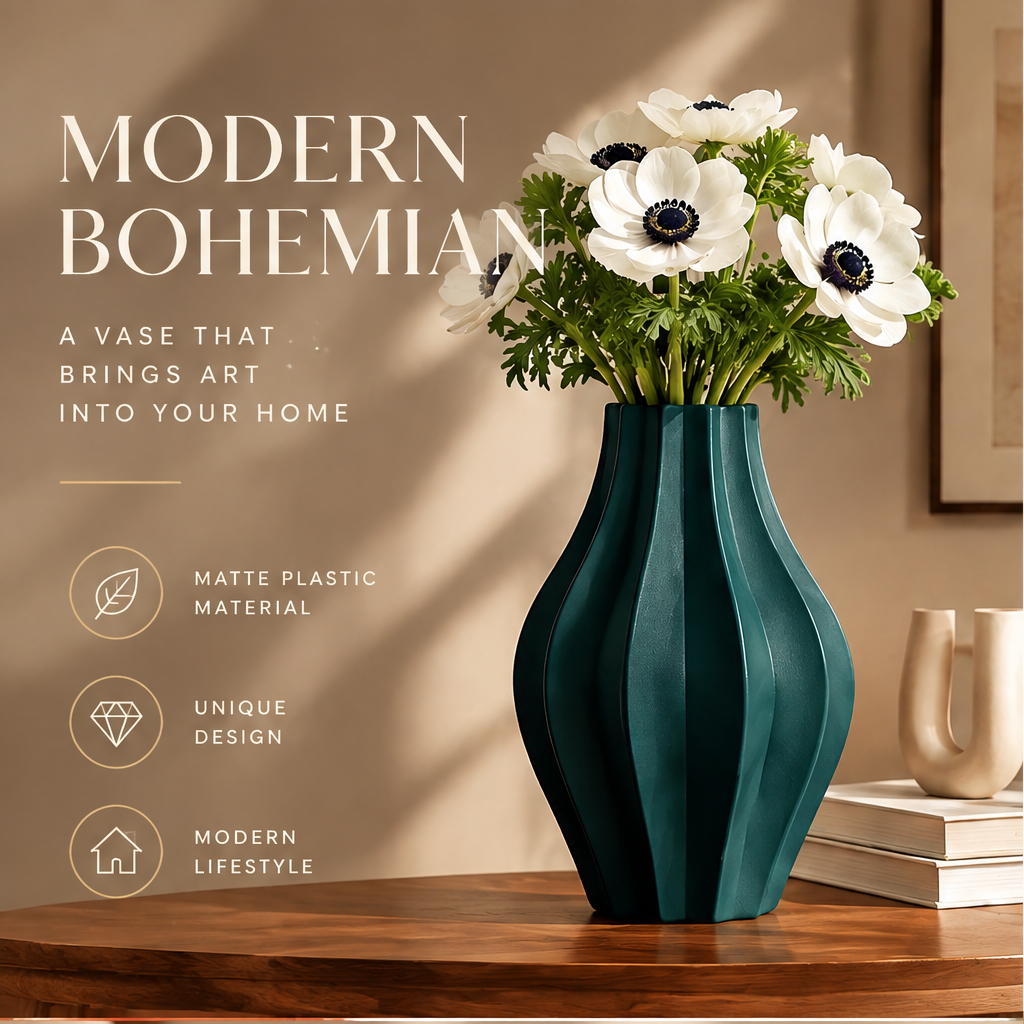 NEXAURAO® Emerald Ribbed Ceramic Vase