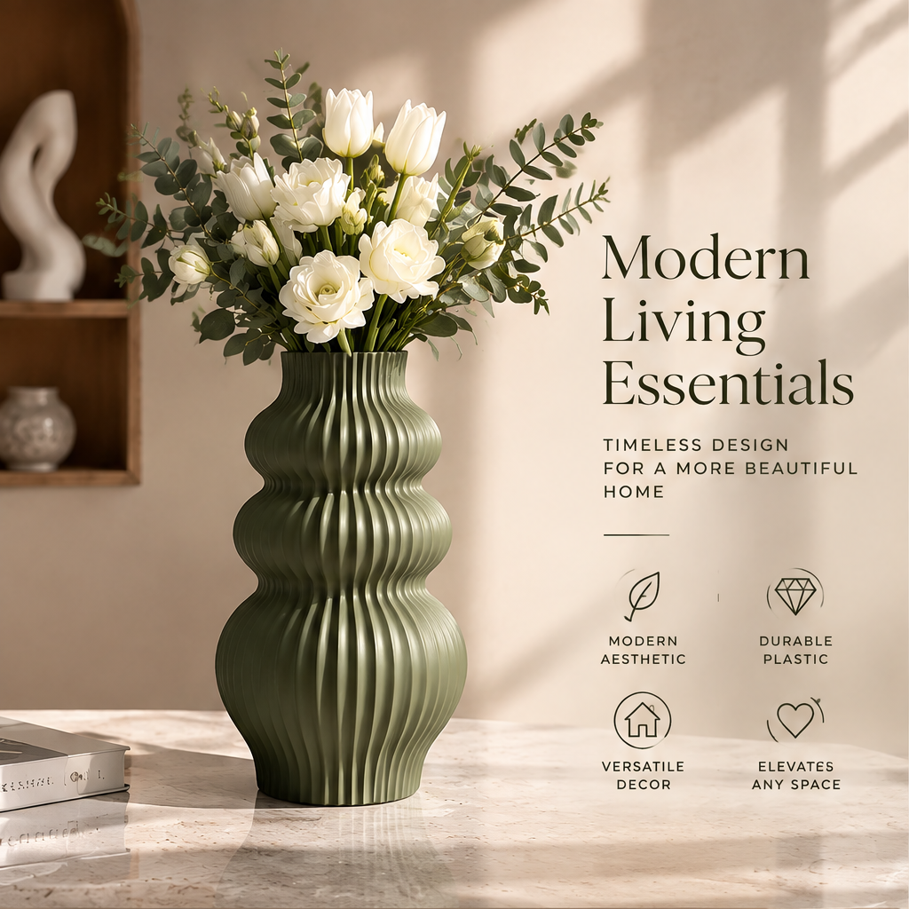 NEXAURAO® Sage Ribbed Tiered Vase