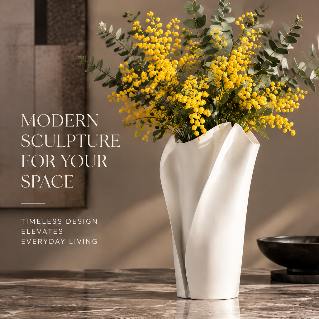 NEXAURAO® White Folded Art Vase