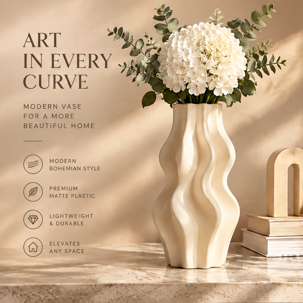 NEXAURAO® Cream Wave Ceramic Vase