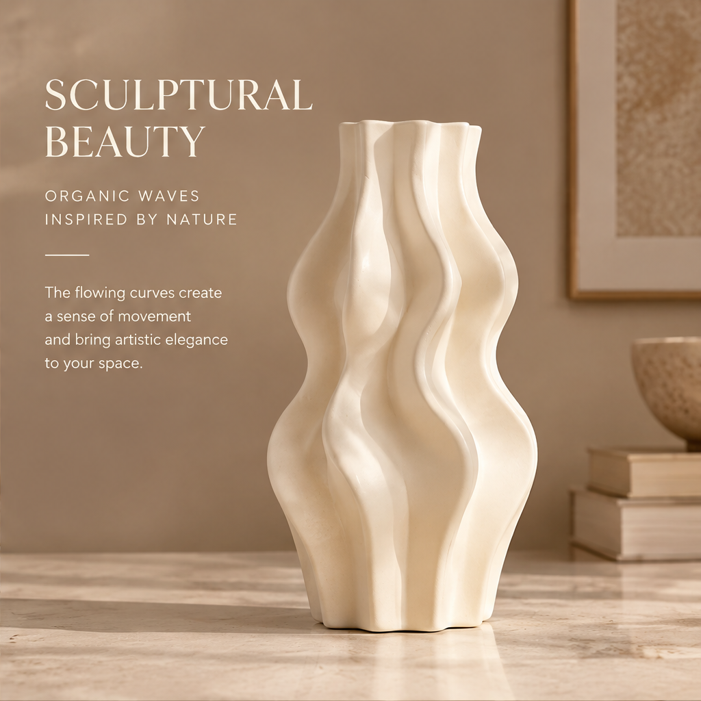 NEXAURAO® Cream Wave Ceramic Vase