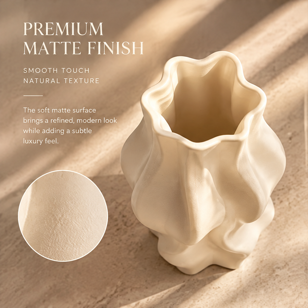 NEXAURAO® Cream Wave Ceramic Vase