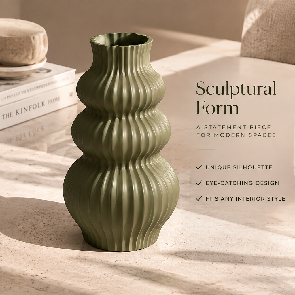 NEXAURAO® Sage Ribbed Tiered Vase
