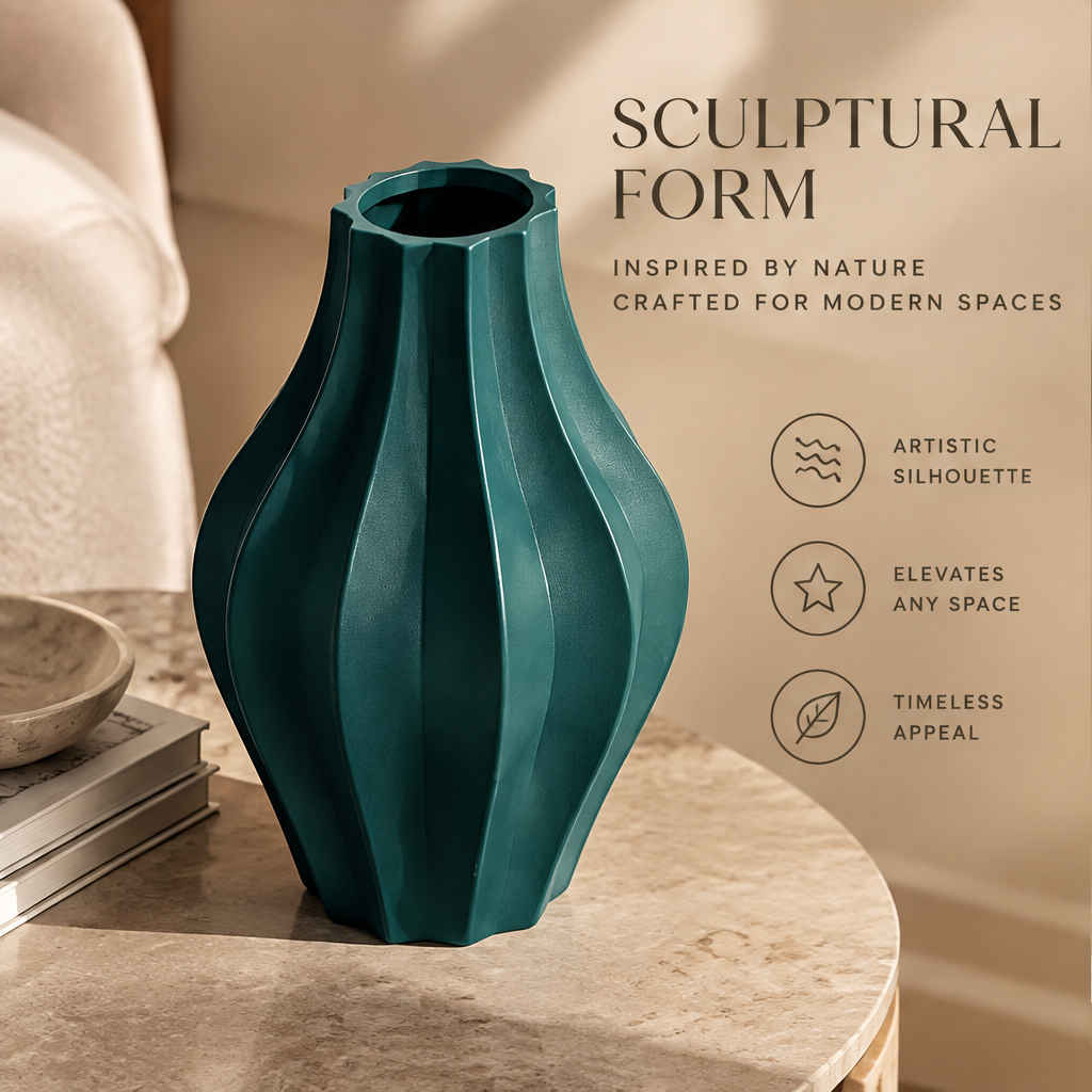 NEXAURAO® Emerald Ribbed Ceramic Vase