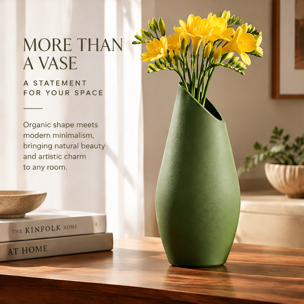 NEXAURAO® Sloped Olive Ceramic Vase