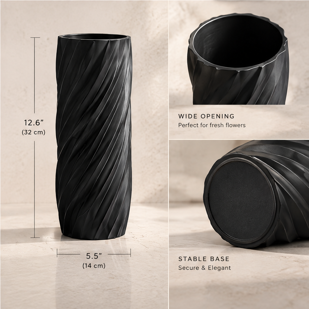 NEXAURAO® Midnight Spiral Column Vase