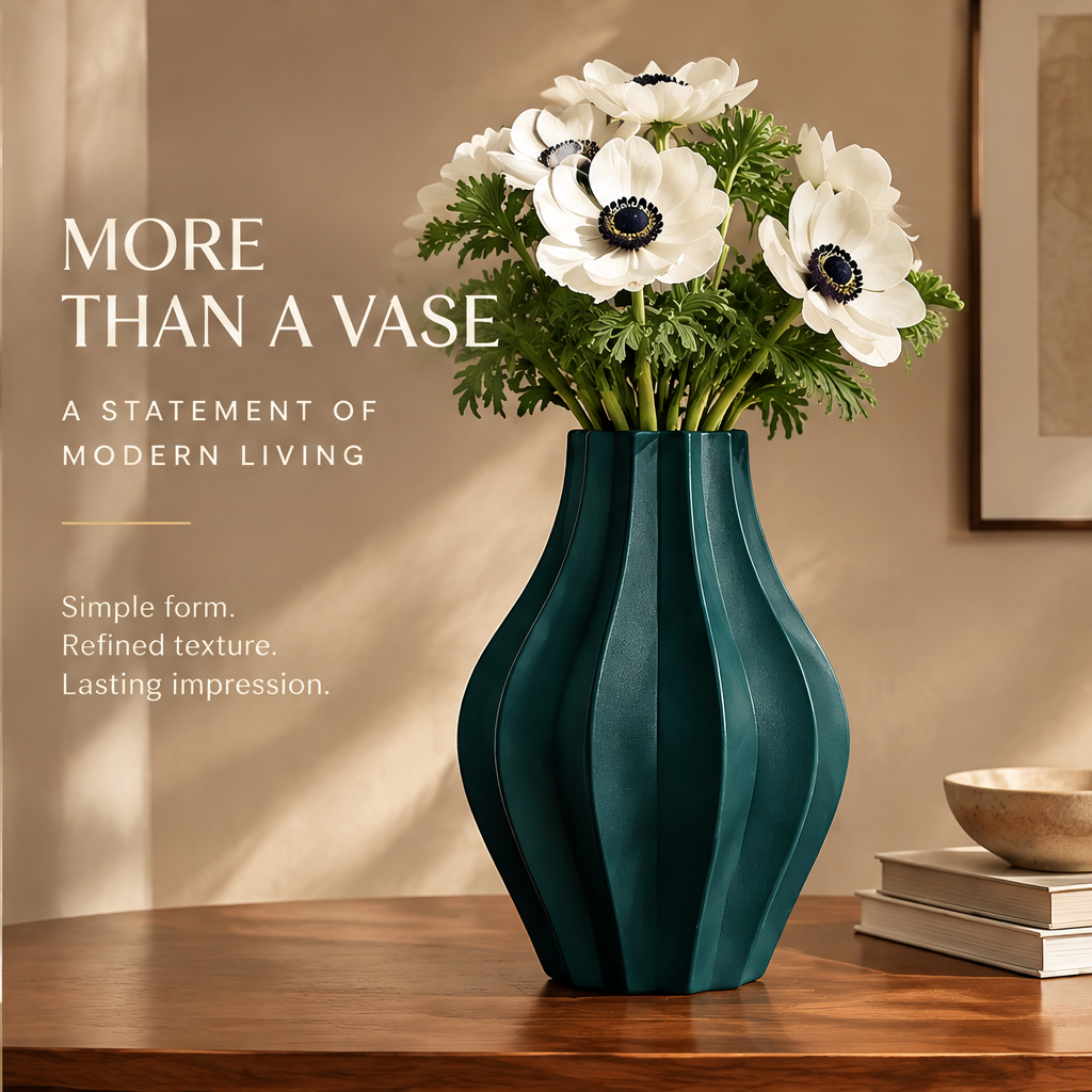 NEXAURAO® Emerald Ribbed Ceramic Vase