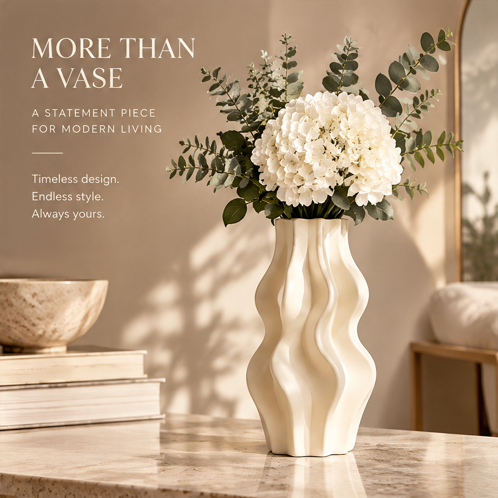 NEXAURAO® Cream Wave Ceramic Vase