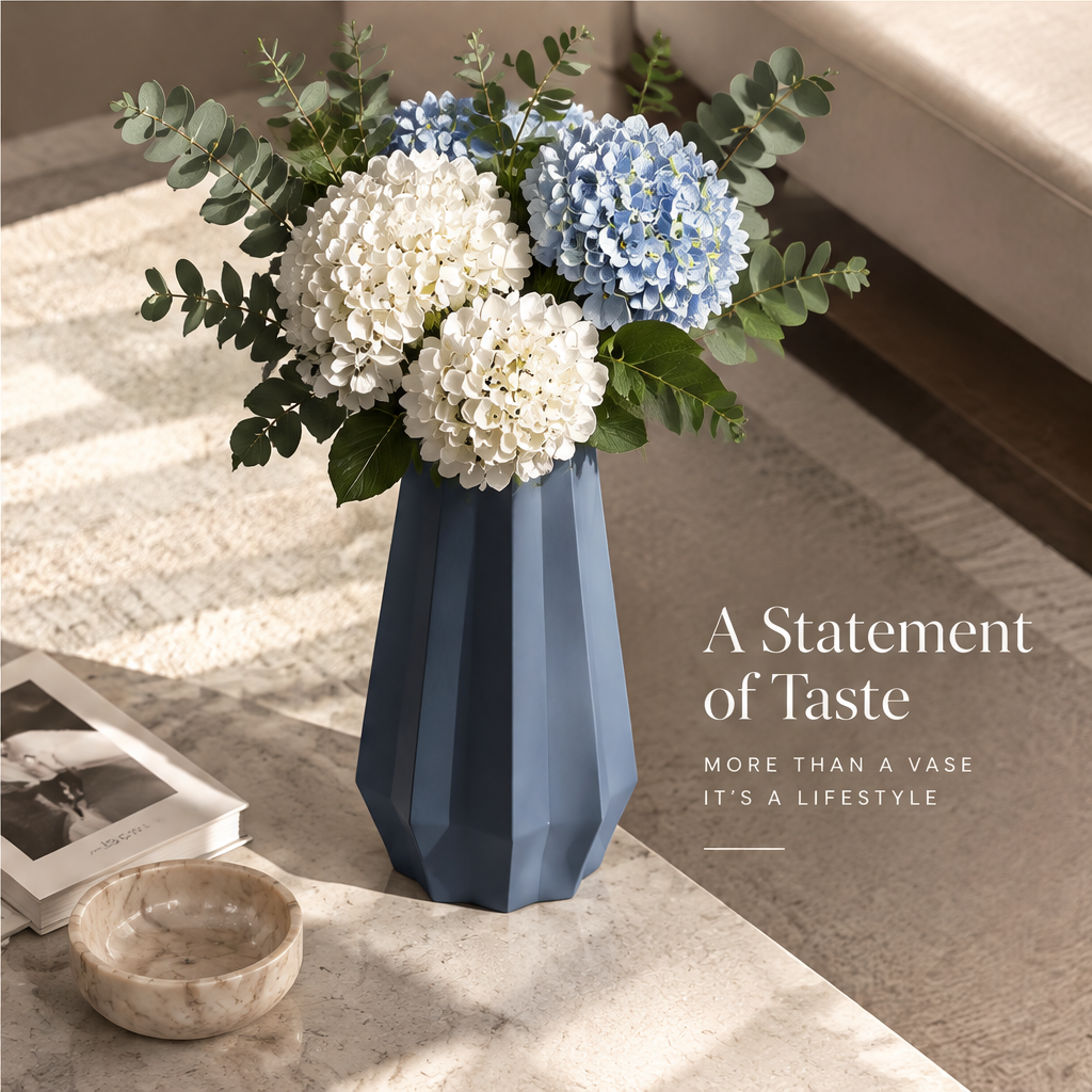 NEXAURAO® Slate Blue Geometric Vase