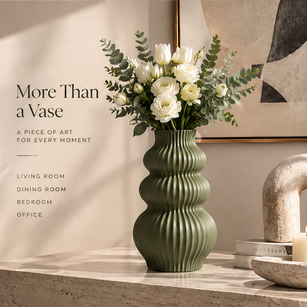 NEXAURAO® Sage Ribbed Tiered Vase