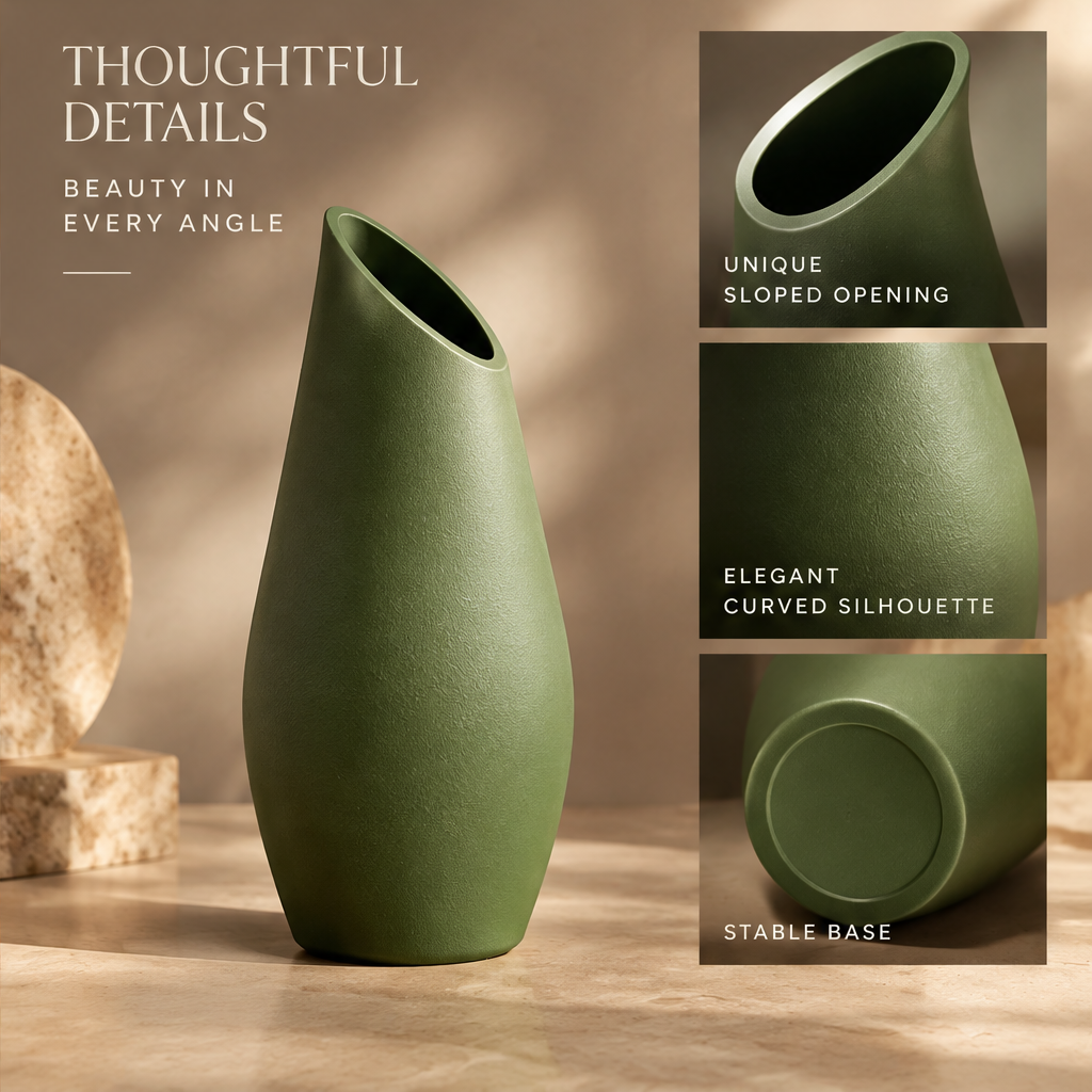 NEXAURAO® Sloped Olive Ceramic Vase